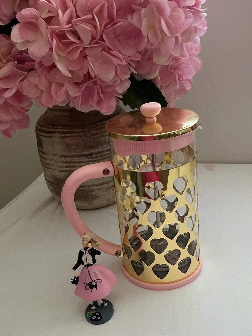 Paris Hilton Pink and Gold Heart French Press Coffee Maker - New